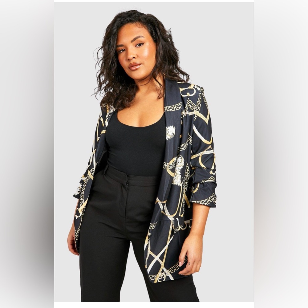 NWT PLUS SIZE CHAIN PRINT RUCHED SLEEVE BLAZER SIZE 16